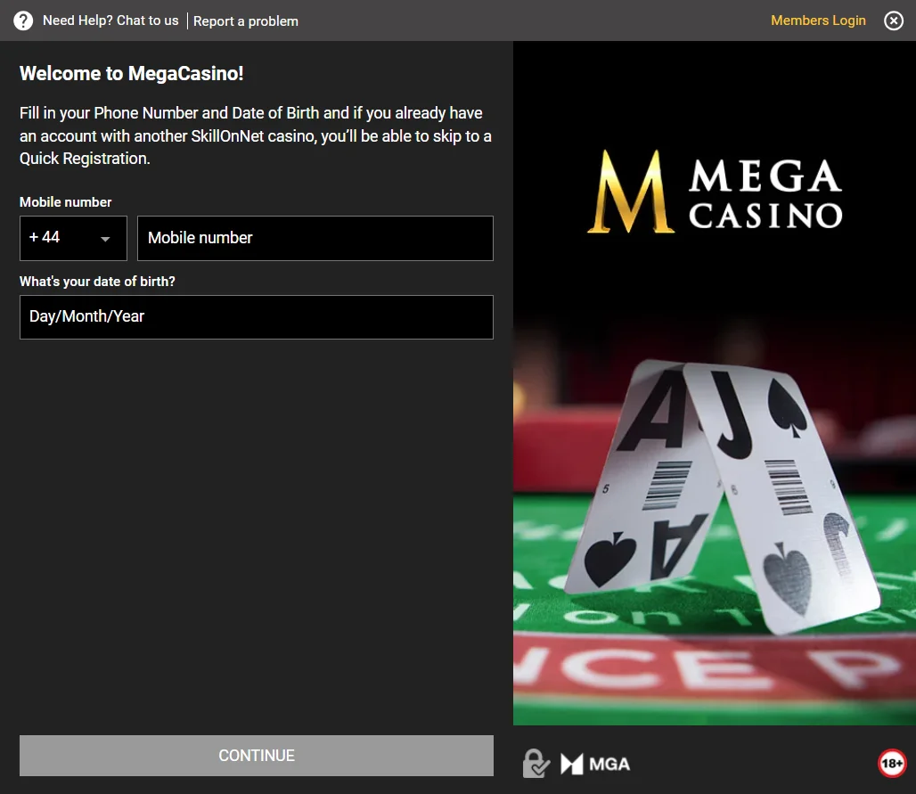 Mega Casino registration new account