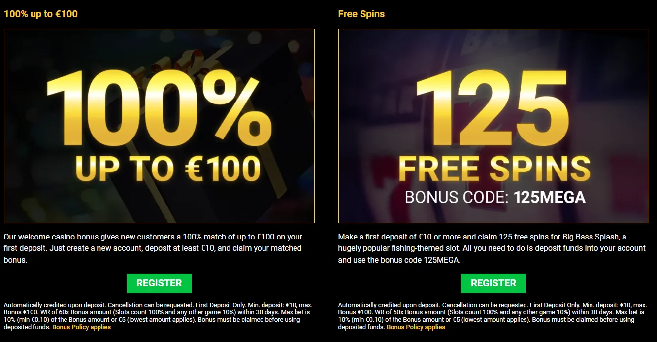 Mega Casino welcome bonus details